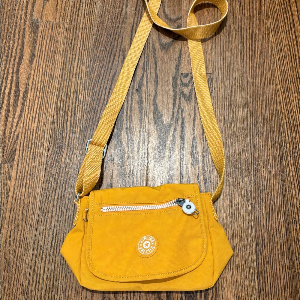 Kipling Yellow Crossbody Bag with Adjustable Strap and Signature Charm